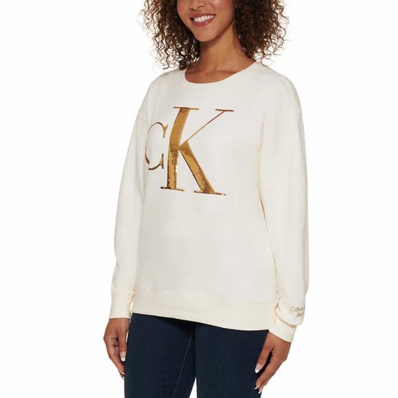 Cream (Mascarpone) NWT Calvin Klein‎ Jeans Ladies' Sequin Pullover - Picture 1 of 8